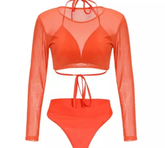 ORANGE  BRAZILIAN BIKINI WITH MES COVERUP - Picture 3 of 6